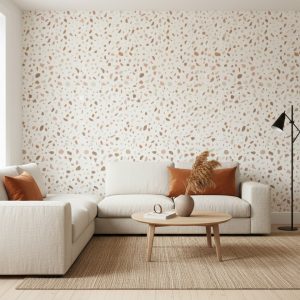 Papel de Parede Terrazzo Orgânico terra na sala